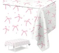 1 pièce/3 pièces Nappe en PE rose avec nœud 130*220cm, Décoration d'anniversaire rose, Décoration de fête de révélation du , Fournitures de mariage, Décoration d'anniversaire avec nœud rose, Faveurs d