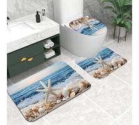 1 pièce/3 pièces Tapis de bain motif étoile de mer côtier océanique, en fausse laine douce 1200g/㎡ en fibre de polyester, 10 mm d'épaisseur, fond antidérapant en TPR, tapis pliable facile d'entretien.