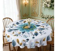1 pièce/36 pièces Nappe vintage à fleurs bleues résistante aux plis, bord gaufré, rectangulaire/ronde, plusieurs tailles disponibles, en fibre de polyester, pour intérieur/extérieur Table rectangulair