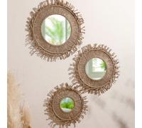 1 pièce/3pcs Miroir rond en macramé de style bohème, convient pour le salon, la chambre à coucher, la décoration murale, miroir rond décoratif de style bohème, miroir de décoration rustique pour la ma