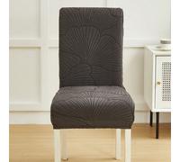 1 pièce/4 pièces/6 pièces/8 pièces Housse de chaise amovible gris foncé, motif de feuilles en jacquard moelleux, ajustement extensible pour la décoration de chaise de salle à manger, salon, chambre à 