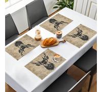 1 pièce/4 pièces/6 pièces Napperons en lin imprimés tête de cerf, convenant pour la table à manger, décoration toutes saisons, sets de table modernes lavables, décoration de pièce, dessous de verre, t
