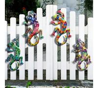 1 pièce/4 pièces Décoration murale en métal coloré en forme de gecko, résistant à l'eau et à la rouille, fournitures de jardin, sculpture suspendue en 3D de lézard, décoration extérieure de jardin, cl