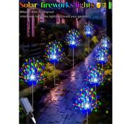 1 pièce/4 pièces Lumière solaire de feux d'artifice, 60/150/240/320/360 LED Lumière solaire de cour, 8 modes d'éclairage, IP65 étanche, lumière de paysage DIY pour festival, convient pour la cour, le 