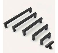 1 pièce/4 pièces Poignée de meuble noire, matériel de meuble carré en acier inoxydable, poignée de cuisine, bouton de porte, tiroir de placard trou unique,64mm,96mm,128mm,160mm,192mm,4 pièces-128mm,4