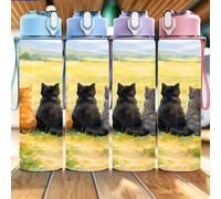 1 pièce/5 pièces Bouteille d'eau de sport 750 ml avec imprimé de chat à l'aquarelle, design à couvercle rabattable, réutilisable, légère, étanche, tasse à boire portable pour les voyages, convient pou