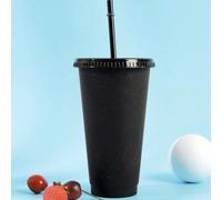 1 pièce/5 pièces Gobelet PP de 700 ml avec paille et couvercle, gobelet de voyage isolé noir minimaliste pour boire en plein air 700ml,5 pièces/700 mlBlocs de couleurPC