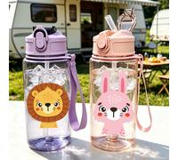 1 pièce 500 ml (17 oz) Gobelet à paille en plastique pour enfants avec motifs mignons de panda, lion, lapin et crocodile, meilleur cadeau pour les filles et les garçons pour la rentrée scolaire et la 
