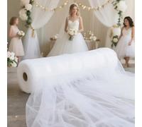 1 pièce, 50m Rideau de mariage blanc extra large en tissu transparent, fibre de polyester semi-transparente, découpe personnalisable. Convient pour arche de mariage, célébration, décoration de scène, 