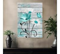 1 pièce 50x70cm Vintage "Marguerites Bleu Canard et Blanches avec Papillon", Tableau sur Toile Set, Impressions sur Toile et Affiches, Images Murales pour Salon, Chambre(sans cadre, juste l'affiche)