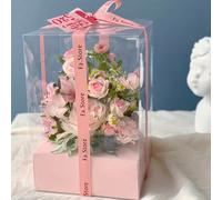 1 pièce/5pcs Boîte cadeau fleur premium - Sac cabas carré en PVC imperméable et pliable, (inclut une carte de couleur aléatoire et un ruban de 2,5m de couleur aléatoire) Design transparent élégant, co