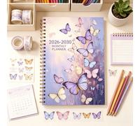 1 pièce Agenda à spirale 2026-2030 sur 5 ans, Cahier de gestion d'emploi du temps à long terme avec papillon et fleurs aquarelle macaron rêveur, Journal de suivi des habitudes et de la vie pour étudia