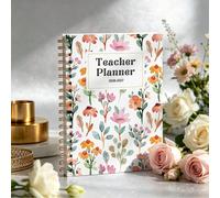 1 pièce Agenda spiralé 2026-2027 à l'aquarelle de fleurs sauvages pour enseignants, cahier de plan de cours esthétique floral pour l'année scolaire, incluant l'emploi du temps de la classe, les notes