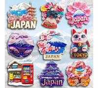 1 pièce Aimant de réfrigérateur en résine 3D, souvenir de voyage au Japon. Mont Osaka, kimono, chat Maneki Neko, porte de Torii de Kyoto, cerisier en fleurs de Tokyo, Hokkaido. Collection d'autocollan