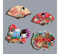 1 pièce Aimant pour réfrigérateur en forme d'éventail avec chanteur japonais en résine, souvenir de voyage avec sumo, montagne enneigée, daruma, sakura, chat maneki-neko, décoration murale 3D, cadeau 
