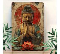 1 pièce Art mural en fer vintage Bouddha - Plaque en fer avec lotus, décoration de méditation paisible pour la maison, le bureau, le club et le café, facile à installer, décoration zen pour la maison,
