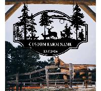 1 pièce Art mural en métal personnalisé avec plaque de nom de famille personnalisée représentant une scène de forêt, décoration moderne rustique pour l'extérieur/l'intérieur, panneau de camping en mét