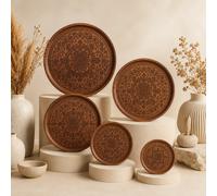 1 pièce Assiette ronde en bois de noyer sculptée avec fleur de pivoine créative, assiette de dîner de style occidental, assiette à steak, plat à bonbons, bol à fruits, planche à pizza en bois massif, 