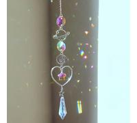 1 pièce Attrape-rêve de cristal galaxie planétaire, capteur de soleil, étoile, lune. Pendentif d'éclairage convenant pour la décoration suspendue à la maison, dans le jardin. Cadeau pour fille, Hallow
