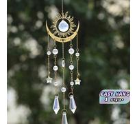 1 pièce Attrape-soleil pendentif en cristal couleur AB avec lune et flamme dorée, ornement suspendu pour jardin extérieur, décoration murale de maison et de chambre, pour Halloween, automne, fêtes, fe