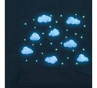 1 pièce Autocollant décoratif étoile et nuage bleu, rose et vert fluorescent dans le noir. Décoration murale et de plafond de chambre à coucher DIY, en matériau PVC auto-adhésif Taille UniquePolychlor
