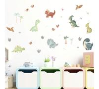 1 pièce Autocollant mural de dinosaure aquarelle mignon et de bande dessinée, convient pour la décoration murale de la chambre à coucher et du salon, en matériau PVC auto-adhésif et amovible, taille 6