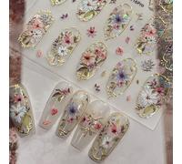 1 pièce Autocollants d'art pour ongles style fleur 3D de luxe vintage doré, style palais élégant. Convient pour les ongles en acrylique, décorations d'ongles adhésives DIY, fournitures pour l'art des 