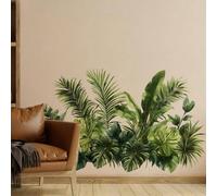 1 pièce Autocollants muraux de feuilles de jungle verte, stickers muraux de plantes tropicales pour chambre à coucher, papier peint de feuilles d'art mural amovible en vinyle de palmier naturel, affic