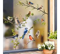 1 pièce Autocollants muraux de scène florale colorée, autocollants de branche d'arbre et d'oiseau sur verre, autocollants en PVC, décoration de fête classique à adhérence statique, visible des deux cô