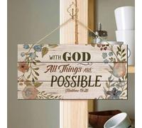 1 pièce Avec Dieu Tout Est Possible Panneau Mural En Bois Suspendu, Décoration De Panneau Mural Suspendu En Lattes De Bois Pour Porte D'entrée De Maison, Plaque Décorative Suspendue 6 X 12/4 X 8 Pouce