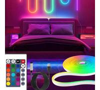 1 pièce Bande lumineuse LED néon RGB en silicone souple avec télécommande 24 touches, à intensité variable et changement de couleur, convient pour la décoration intérieure et extérieure 1 m,3m,4m,2m,5