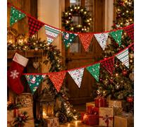 1 Pièce Banderole Noel Fanions en Tissu 3,2m, Guirlande Noel Réutilisable Motif Père Noël, Deco Noel Interieur Maison et Extérieur, Décoration noël Suspendue pour Cheminée Mur Escalier