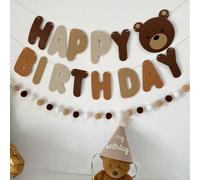 1 pièce Bannière d'anniversaire avec ours brun, décoration de fête pour le 1er anniversaire de bébé, convient pour l'anniversaire, la baby shower Taille Unique,chapeau,Ballon oursPapetier