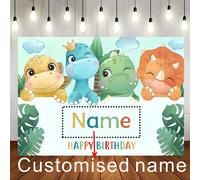 1 pièce Bannière de décoration de fête d'anniversaire personnalisable avec nom, thème dinosaure, fond en tissu, motif mignon de prince dinosaure de dessin animé, vinyle, aquarelle, jungle jurassique, 