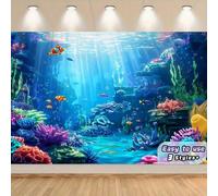 1 pièce Bannière de fond avec thème de la vie marine sous-marine en polyester, Bannière de fête thème sirène, Convient pour les photomatons et les décorations de table de gâteau d'anniversaire 210*300