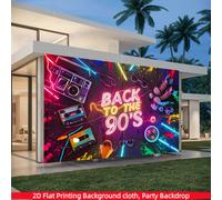 1 pièce Bannière de fond de scène de fête de retour à l'école des années 90 en 2D plat, en tissu de polyester, avec des lumières néon colorées, design rétro, thème nostalgique, convient pour la décora