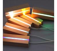 1 pièce / Base d'affichage à LED rectangulaire en bois de 6 pouces, alimentation USB, couleur chaude, blanche, colorée, base d'éclairage, veilleuse, pour photos, décoration lumineuse en cristal et rés