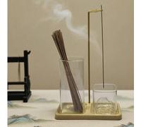 1 pièce Base de brûleur d'encens carré 2-en-1, pince à encens en fil métallique, anti-cendres, avec cendrier en verre amovible et boîte de rangement pour bougie, design aromatique élégant, convient po