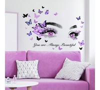 1 pièce Beau autocollant papillon violet, Décalcomanie créative amovible en vinyle autocollant, convient pour la décoration murale de la maison, le décor de fond mural du salon, les cadeaux, la décora