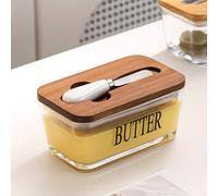1 pièce Beurre en verre avec couvercle en bambou, boîte de conservation du beurre hermétique pour le comptoir, grande boîte à beurre en verre transparent pour toutes les tailles de beurre, pot de rang