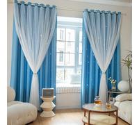 1 pièce Bicolore Rideau , Moderne En Polyester À Détail Étoile Rideau Occultant Pour Salon 100*200,150*200,85*90,132*160,100*130,132*183,132*213,132*274,132*244,100*130 (2 panneaux),100*200 (2 panneau