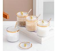 1 pièce Bocal à épices doré avec cuillère, bocal de stockage de sel assaisonnement, monosodium glutamate, décoration de mariage et de fête, boîte de conserve Couleur transparente,ambre,gris fuméePolys