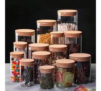 1 pièce Bocal de rangement en verre de cuisine avec couvercle en liège, bocal transparent de maison pour thé, bonbons, grains, grains de café scellé F(10*10cm),G(10*12cm),H(10*15cm),I(10*20cm),A(6.5*1