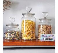 1 pièce Bocal de rangement en verre en forme de cœur avec couvercle hermétique, bocal transparent pour bonbons/aliments/épices/sel/sucre/café/thé, 500ml/800ml/1200ml L,M,SVerre