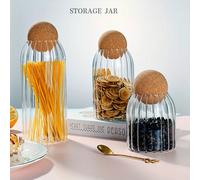 1 pièce Bocal de stockage alimentaire en verre avec couvercle en liège doux hermétique, récipient de stockage alimentaire transparent pour la cuisine, la réserve, le thé, le café, le sucre, la farine,