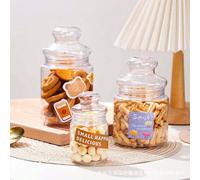 1 pièce Bocal en verre à biscuits en plastique transparent, bocal à bonbons (L'étiquette avec motif sur la surface du bocal est uniquement pour l'affichage, le produit réel n'a pas de motif.) 3 pièces