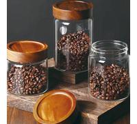 1 pièce Bocal en verre avec couvercle en bois, bouteille de rangement de cuisine pour aliments, grains, thé, grains de café, bonbons B(8*10cm),A(6.5*8cm),C(8*15cm),D(8*20cm),E(10*10cm),F(10*15cm),L (1
