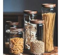 1 pièce Bocal en verre hermétique en bois de rose avec couvercle en bois, boîte de rangement de cuisine pour les grains, les grains de café, les pâtes, les épices, les bonbons, le sel, le sucre, les f