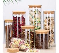 1 pièce Bocal hermétique en verre avec couvercle en bois, bocal de rangement transparent divisé pour épices, céréales, thé, café, bonbons et plus F(10*10cm),G(10*12cm),H(10*15cm),I(10*20cm),L(10*25cm)