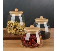 1 pièce Bocal hermétique en verre borosilicaté haute qualité avec couvercle en bois, bocal de stockage étanche à l'humidité pour la cuisine, feuilles de thé, grains de café, récipient de conservation 
